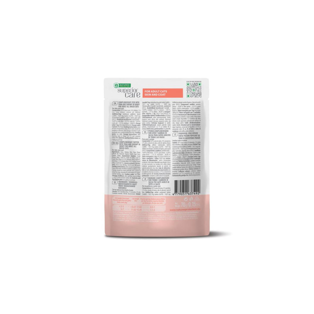 Nature's Protection Superior Care – Pouch para Gato Piel y Pelaje Atún y Camarón 70 g