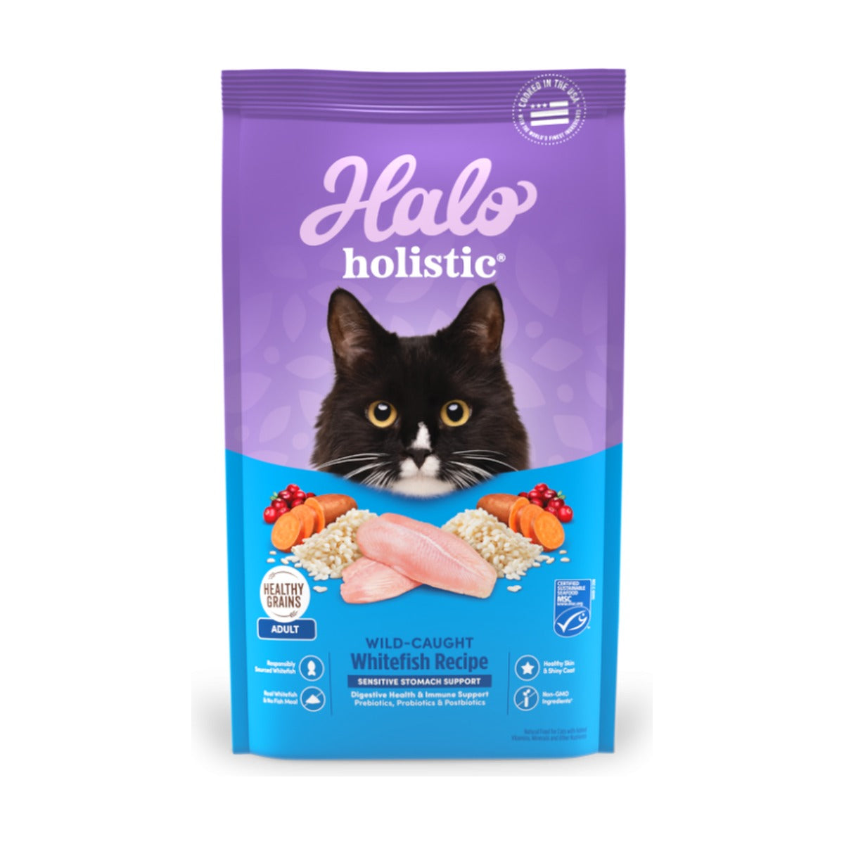 Halo Holistic – Estómago Sensible Pescado Blanco con Granos Saludables 1,36 kg