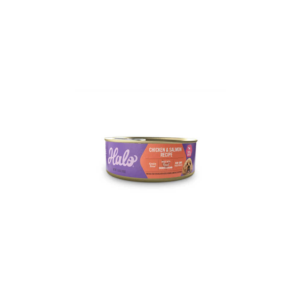 Halo – Lata Holística Perro Raza Pequeña Salmón y Pollo 156 g