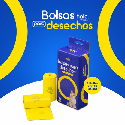 Hola Pets – Bolsas para Desechos 4 Rollos (60 bolsas)