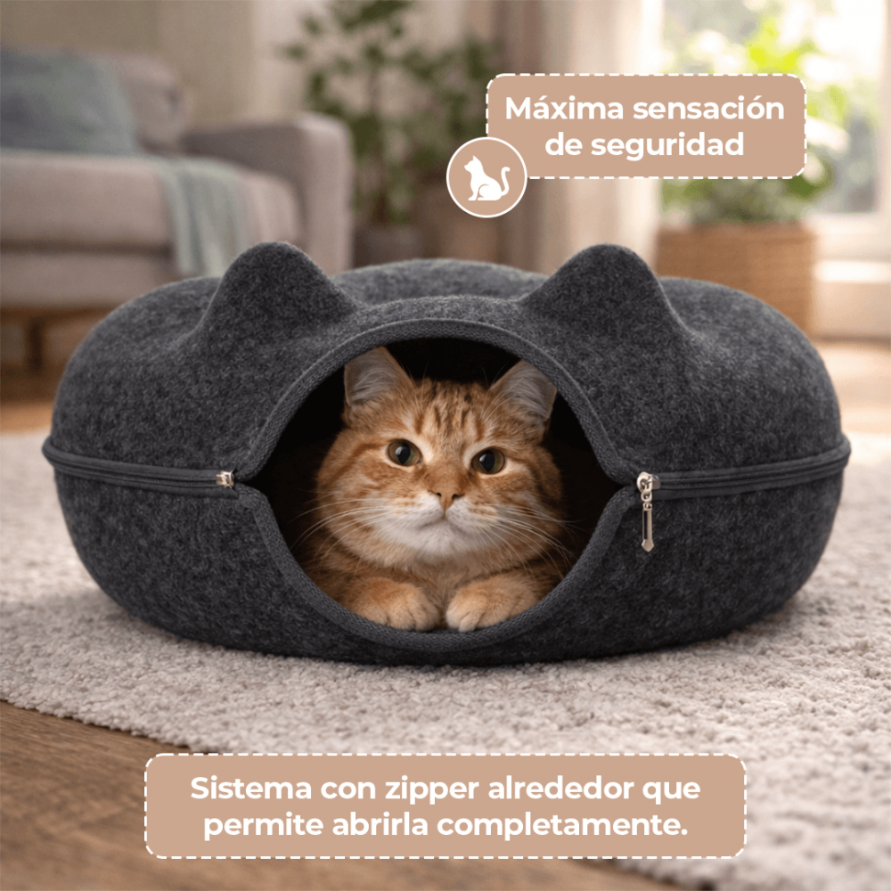 Cama Cueva 360° para Gato – Diseño Orejitas