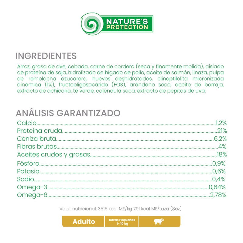 Nature's Protection – Perro Adulto Cordero Pelaje Blanco Raza Mini