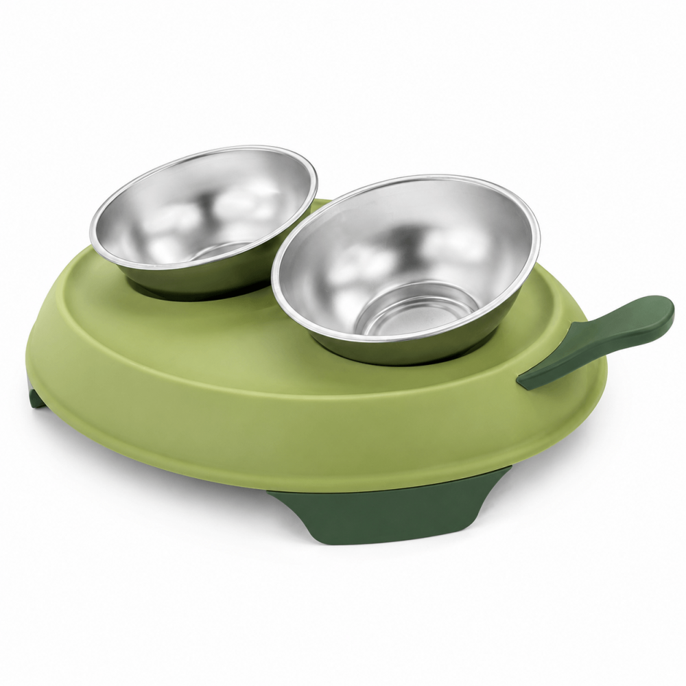 Comedero Doble Elevado con Platos de Acero Inoxidable