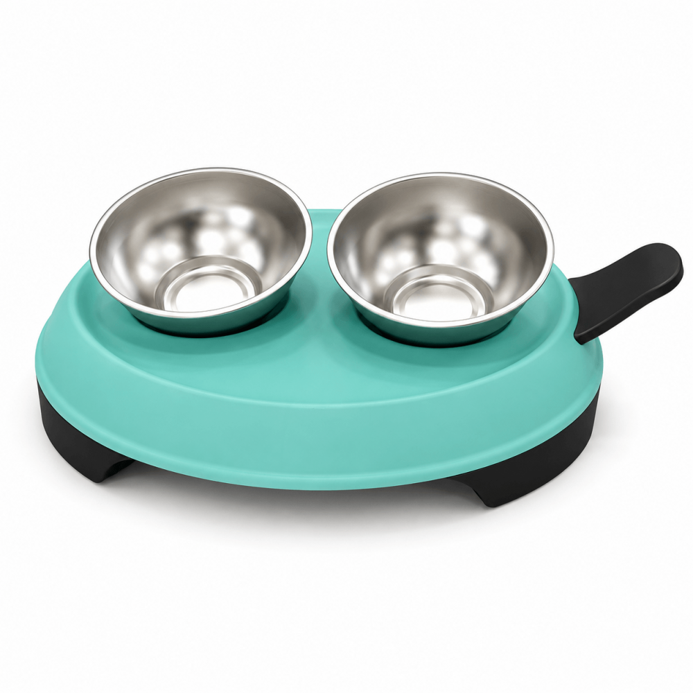Comedero Doble Elevado con Platos de Acero Inoxidable