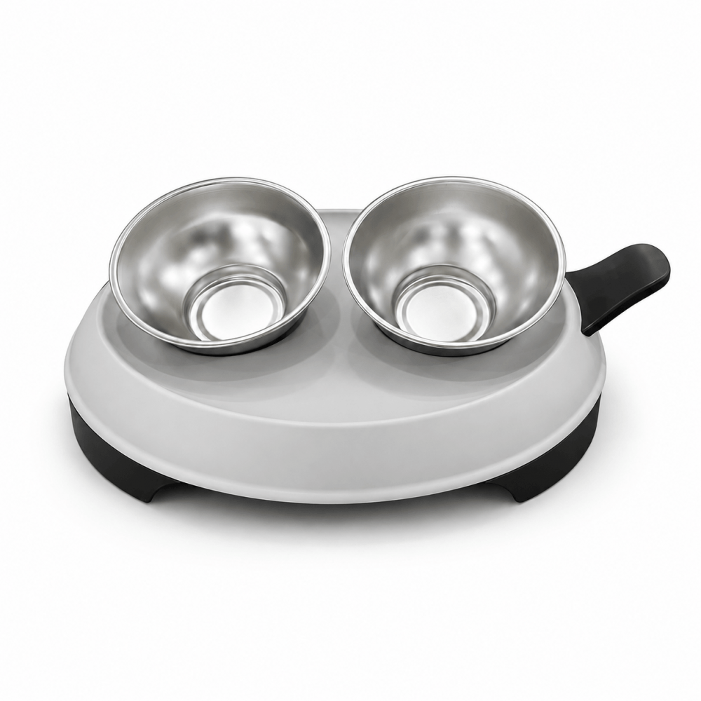 Comedero Doble Elevado con Platos de Acero Inoxidable