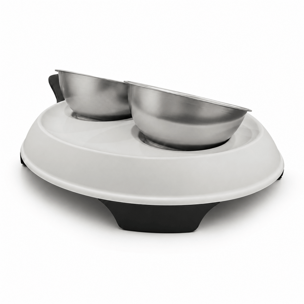 Comedero Doble Elevado con Platos de Acero Inoxidable