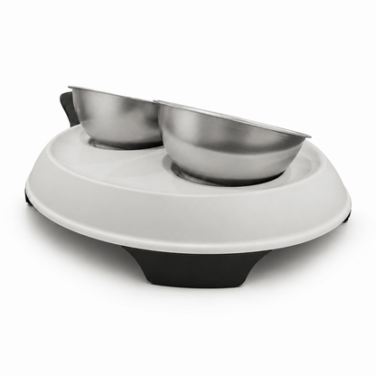 Comedero Doble Elevado con Platos de Acero Inoxidable