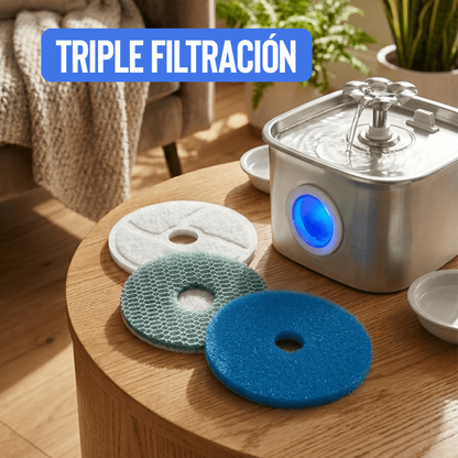 Fuente de Agua 2,6 L de Acero Inoxidable 304 con Luz LED