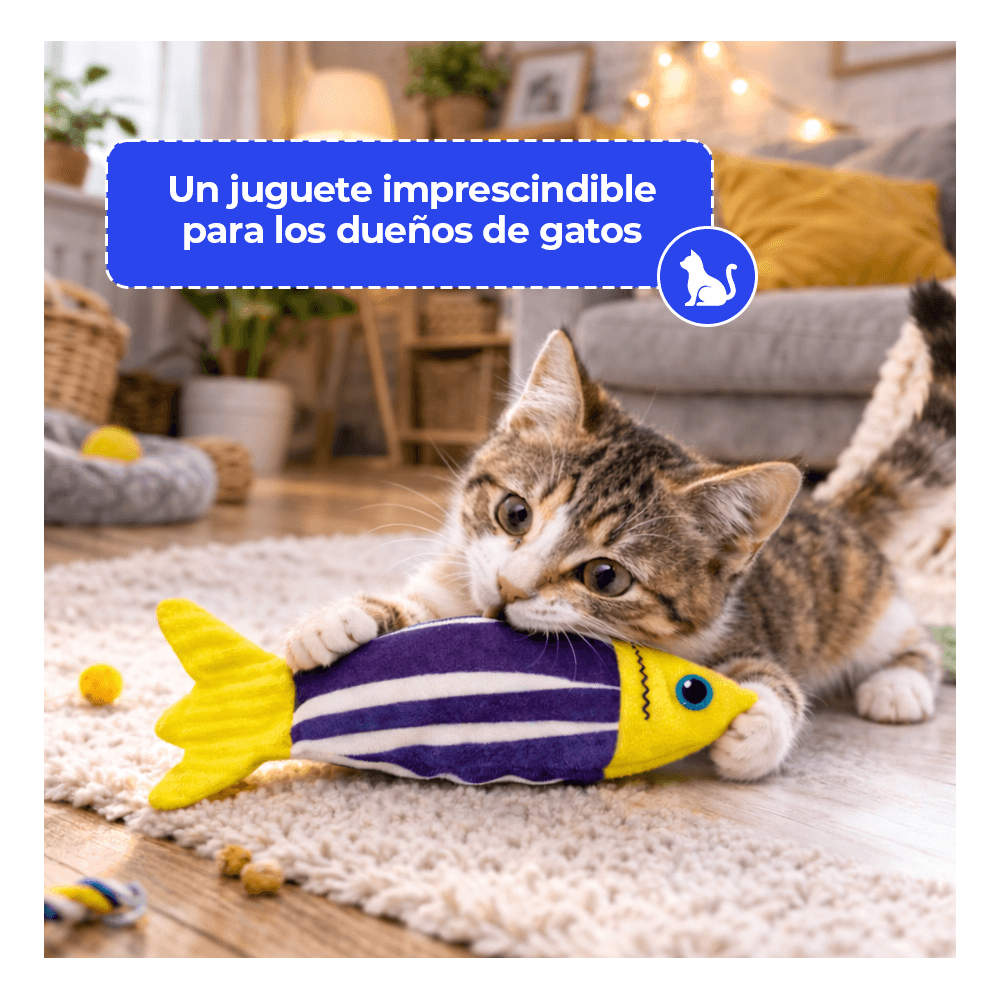Pez de Peluche con Catnip y Sonido Crujiente