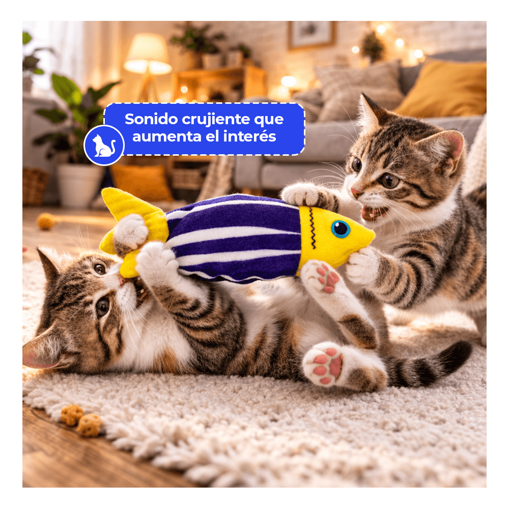 Pez de Peluche con Catnip y Sonido Crujiente