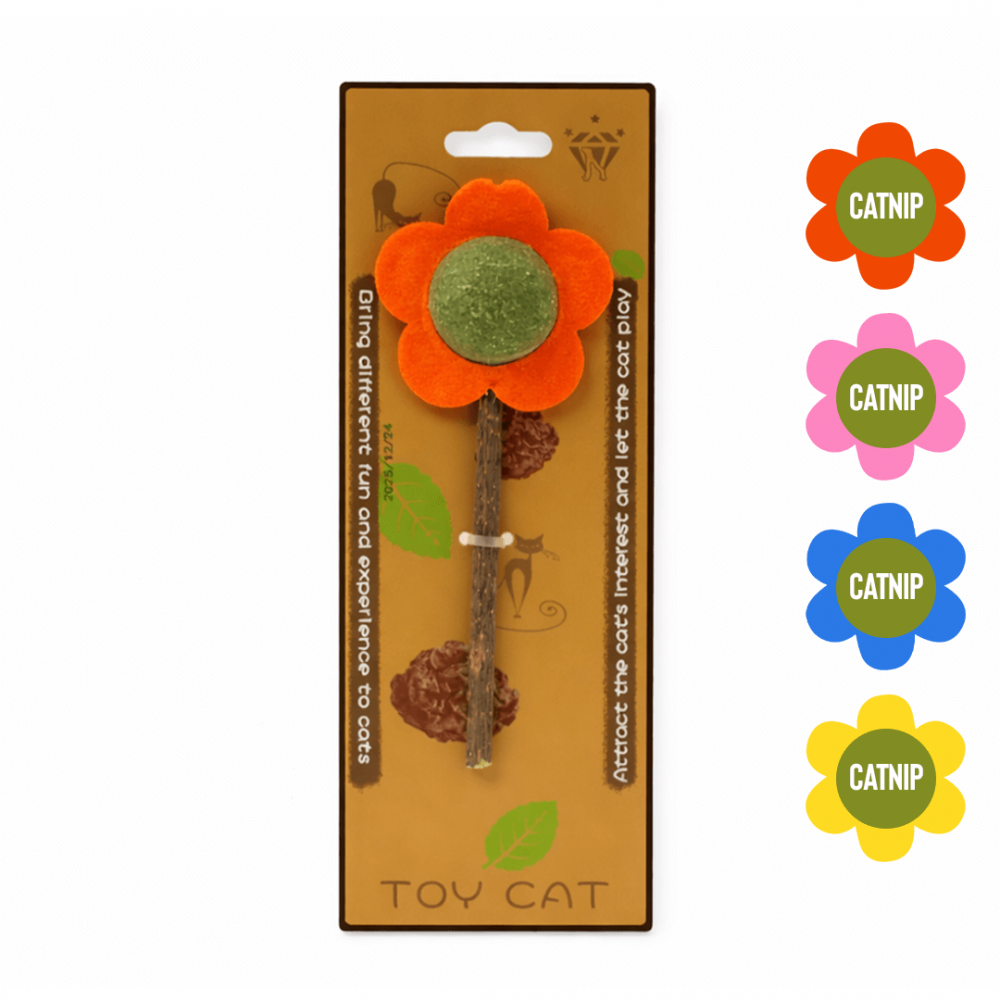 Flor con Catnip y Vara de Madera para Gato