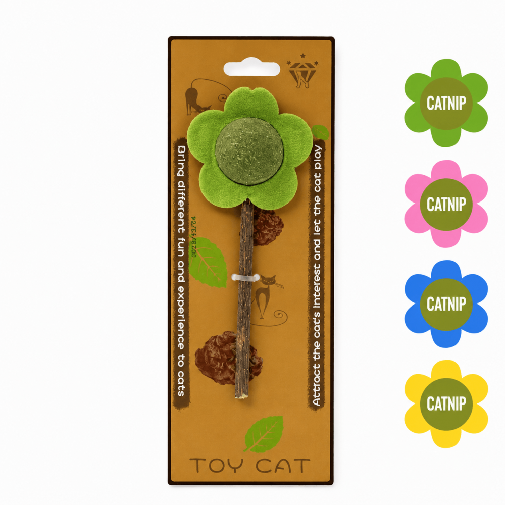 Flor con Catnip y Vara de Madera para Gato