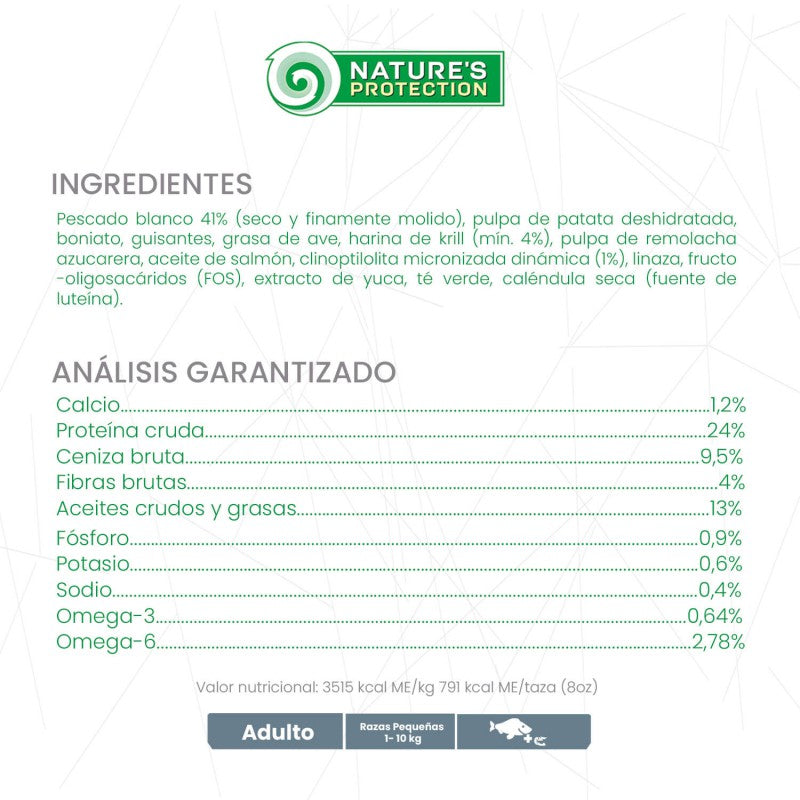 Nature's Protection – Perro Adulto Pescado Blanco y Krill Pelaje Blanco Raza Mini