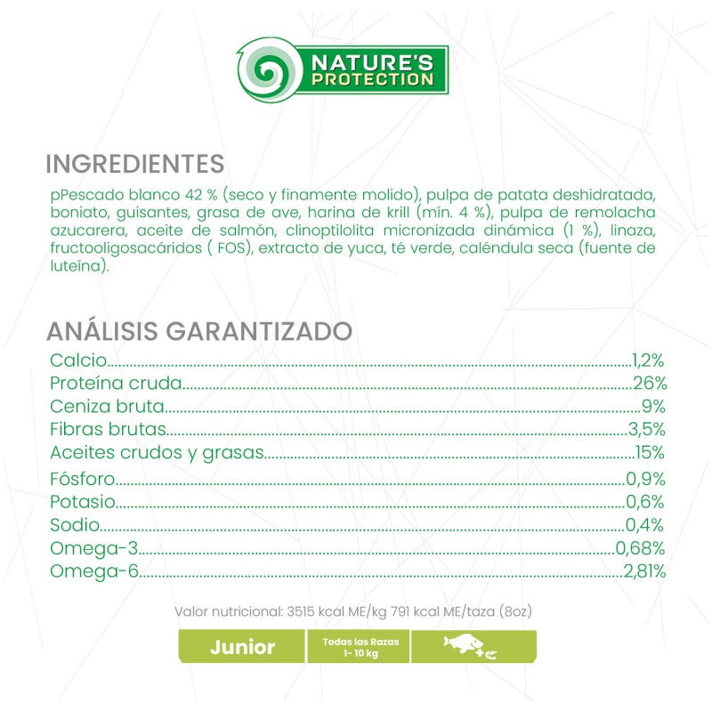 Nature's Protection – Perro Junior Pescado Blanco y Krill Pelaje Blanco Raza Mini