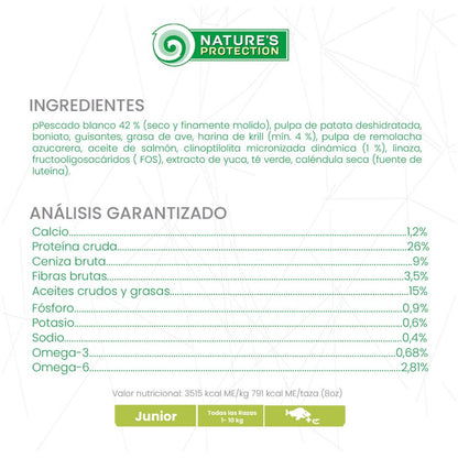 Nature's Protection – Perro Junior Pescado Blanco y Krill Pelaje Blanco Raza Mini