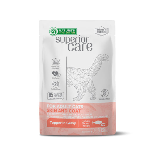Nature's Protection Superior Care – Pouch para Gato Piel y Pelaje Atún y Camarón 70 g
