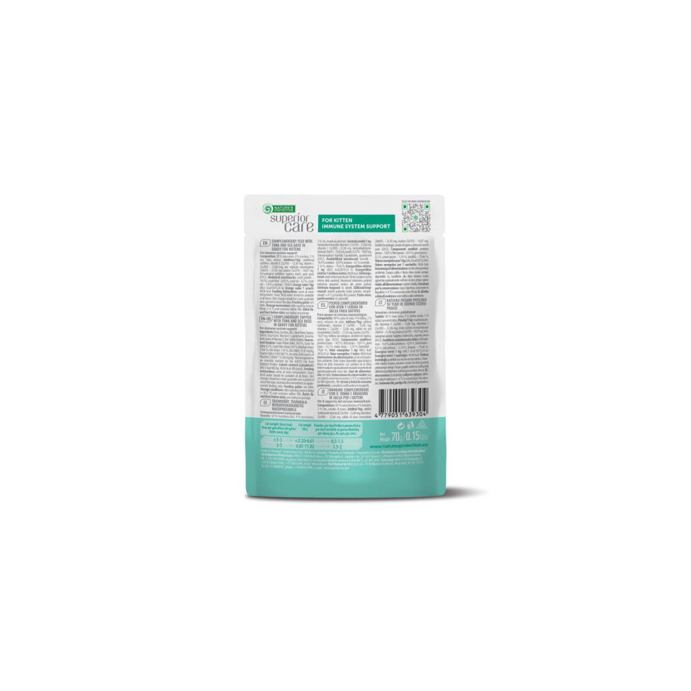 Nature's Protection Superior Care – Pouch para Gato Gatito Sistema Inmune Atún y Lubina 70 g