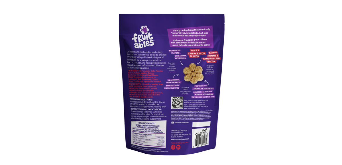 Fruitables – Premios para perros de Tocino y Manzana 198g