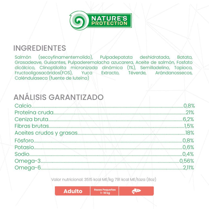 Nature's Protection – Perro Adulto Salmón Pelaje Blanco Raza Mini