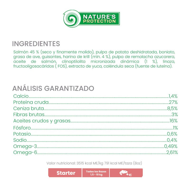 Nature's Protection – Perro Starter Salmón y Krill Pelaje Blanco